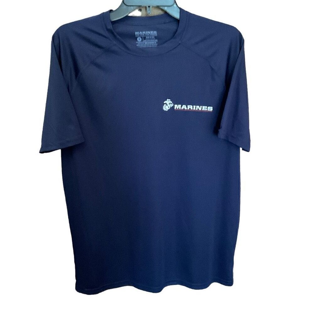 Expert Brand Shirt Marines Logo Graphic Blue White Short Sleeve Medium